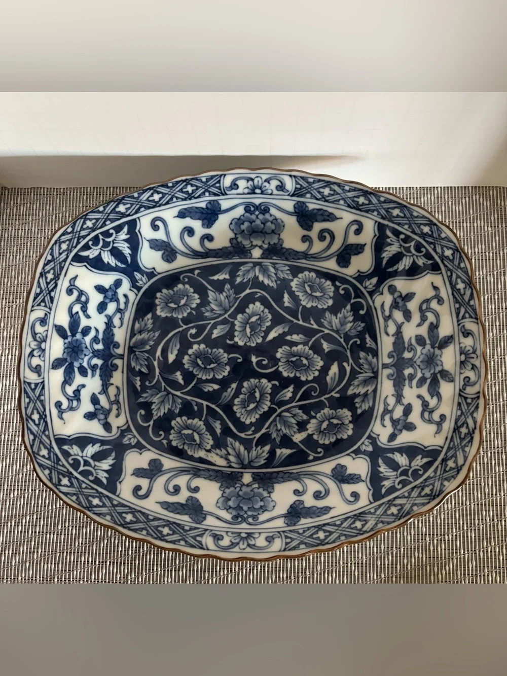 Vintage Andrea by Sadek Blue/White Floral Design Porcelain Serving Bowl -  Japan